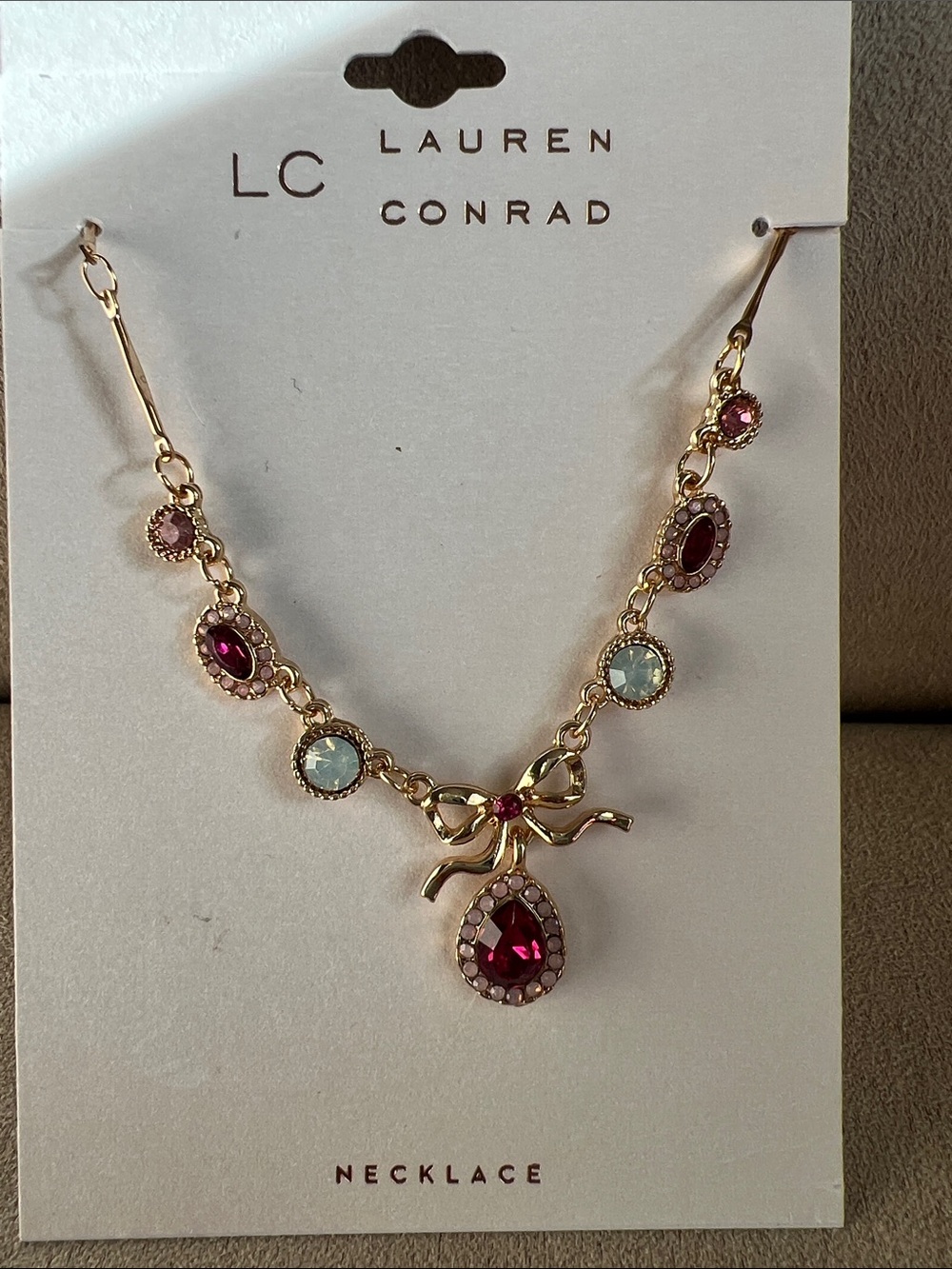 NWT LC Lauren Conrad Gold-Tone Necklace with Fuchsia and Light Turquoise Stones